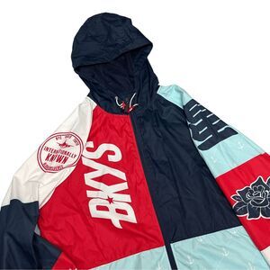 BKYS Windbreaker Jacket Mens L Colorblock Coach Travel lightweight Red French